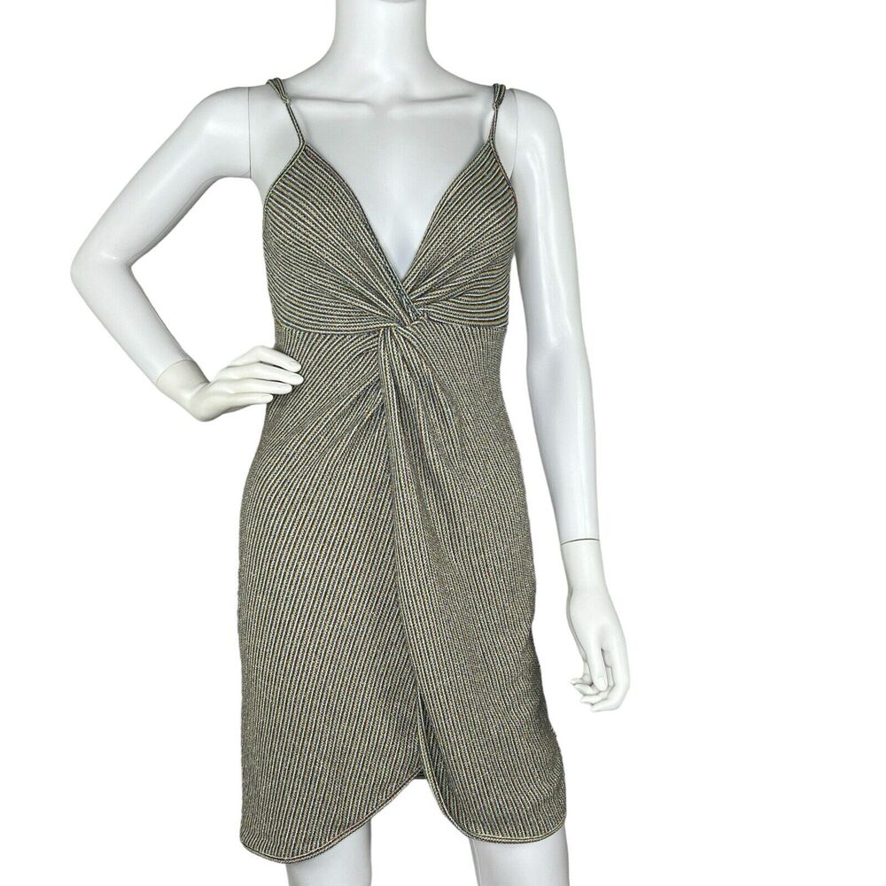 Ramy Brook Size XS Dress Mini Sleeveless Rainbow Stripe Metallic Twist Front